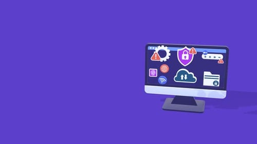 Animated Computer Screen with Digital Security Icons