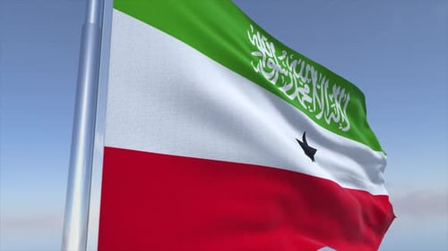 Realistic Waving Flag on a Pole Against Blue Sky