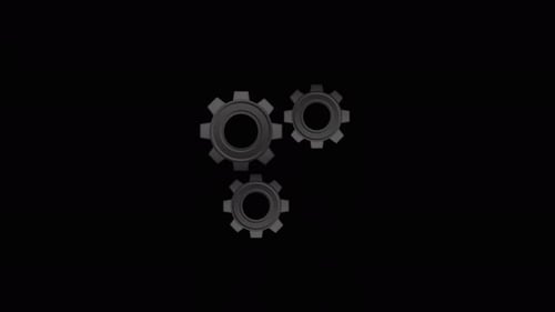 Gear wheels turning together. Three gear rotating on alpha channel. Nut icon. Settings and teamwork.
