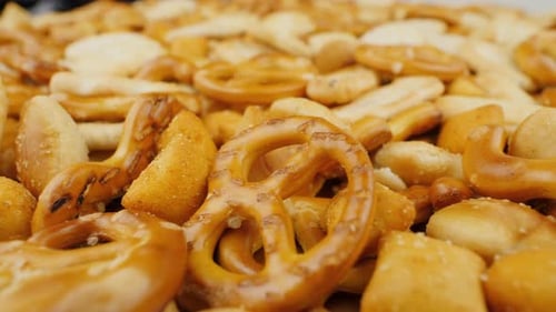 Variety of Crunchy Crackers, Pretzels, and Baked Goods