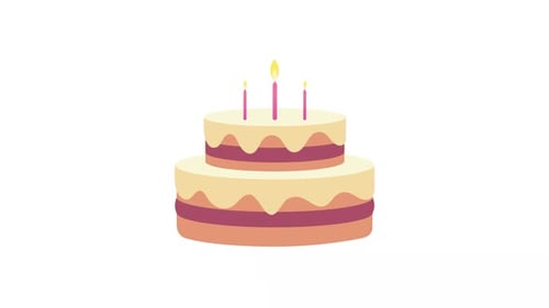 Flat Design Birthday Cake Animation with Candles