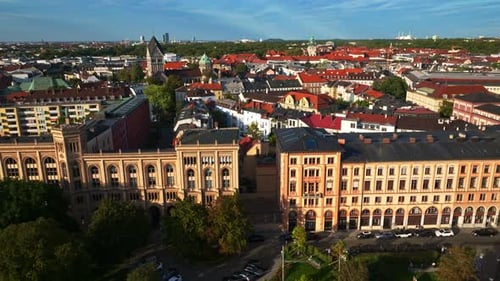 Aerial drone view of the Regierung von Oberbayern in Munich, Germany