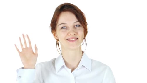 Woman Waving Hand in Friendly Greeting