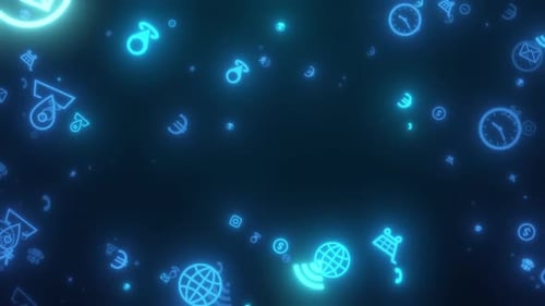 Neon Glowing Corporate Technology Icons Animated Background