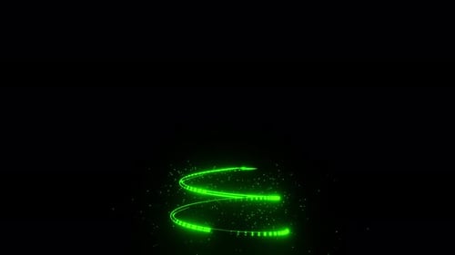 Glühende grüne Weihnachtsbaumanimation mit gelben Sternlichtpartikeln auf schwarzem Hintergrund