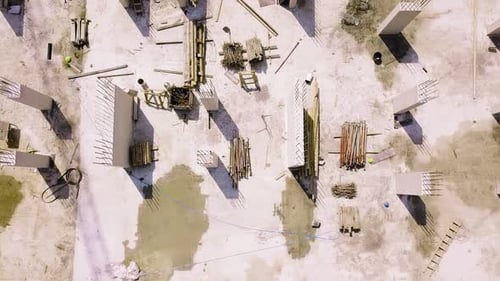 View of construction site from point of view of drone, from above.