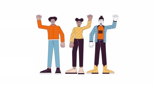 Diverse Group of People Raising Fists Animated Clip