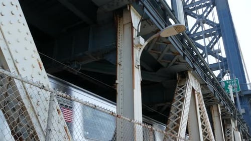 New York City Manhattan Bridge Subway Metro Train From Pedestrian Path Railway Transport Traffic