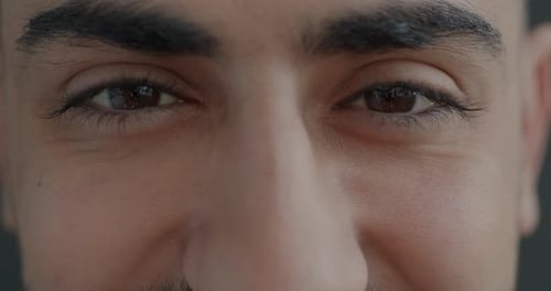 Macro Footage of Young Adult Man's Face and Eyes