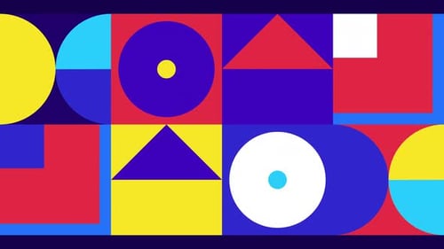 Geometric pattern. Animation of colored circles, squares and triangles. Bauhaus Design style