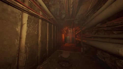 Subterranean Tunnel Lit By Faraway Warm Shining Light and Debris