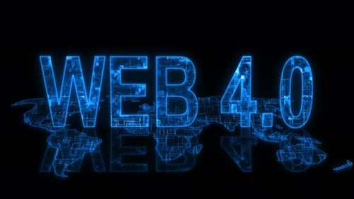 3d Web 4.0 Text Technology Earth Map Animation Blue Glow