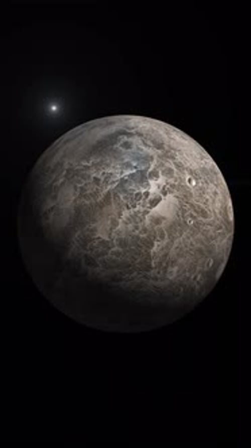 Rotating Textured Planet in Deep Space with Bright Star