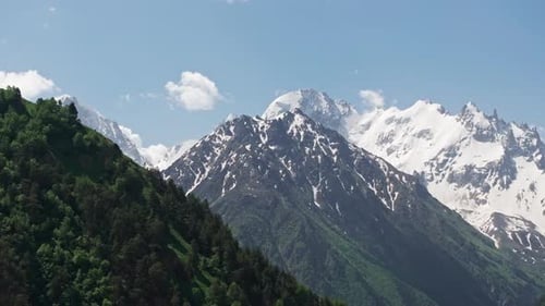Camera Panning Revealing Majestic Snowcapped Mountain Range