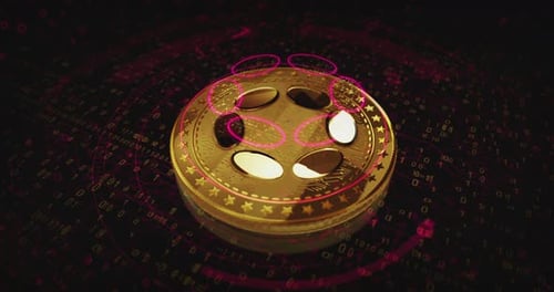 Polkadot DOT cryptocurrency golden coin loop on digital screen
