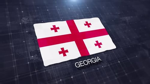 Waving Georgian Flag Animation on Digital Map Background
