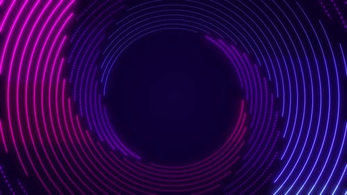 Abstrakte glühende Spirallinien. Animation heller kreisförmiger Neonlinien, wirbelnder abstrakter Hintergrund