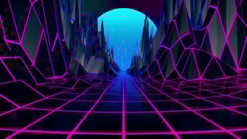 Retro Neon Grid Tunnel Futuristic Journey Animation