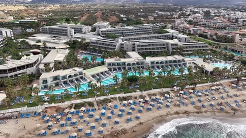 Aerial View of a Bustling Beach Resort in Crete