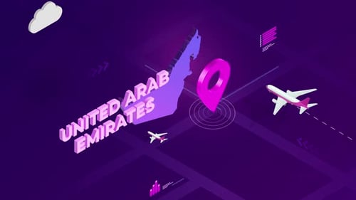 Isometric United Arab Emirates Travel Map Animation