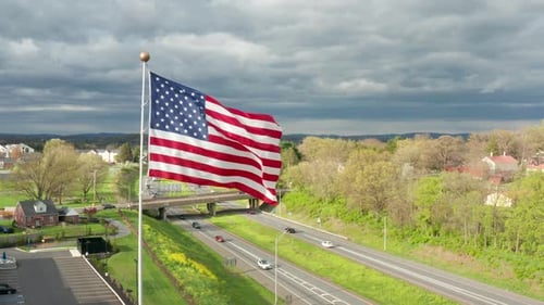 Transportation in USA theme. American highway infrastructure. Holiday travel in United States of Ame