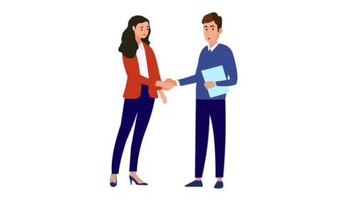 Flat Design Animated Business Handshake Between Man and Woman