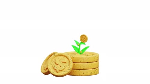 3D Animation Money Plant Growing From Coins