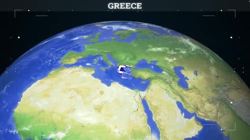 Futuristic Digital Earth Globe Zoom with Country Flag Reveal