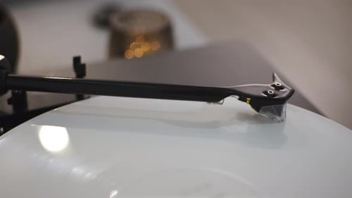Vinyl Record Spinning on a Turntable Close Up