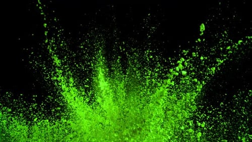 Green Powder Paint Explosion on Black Background