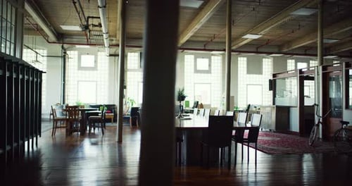 Empty conference table in hipster office on red camera gimbal