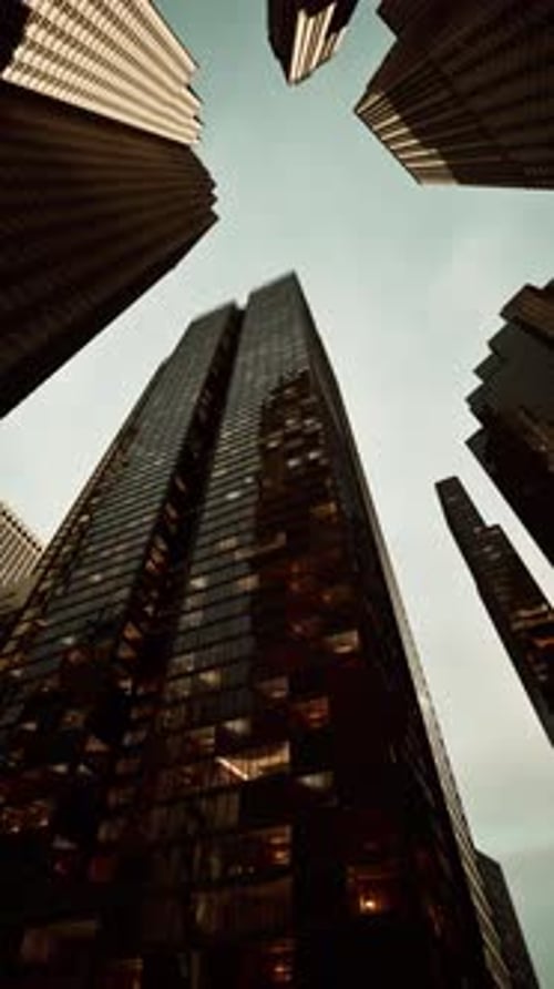 Urban Skyscrapers Towering Over City Streets