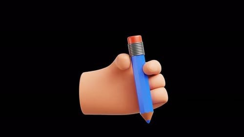 3D Cartoon Hand Writing with Blue Pencil Loop Animation