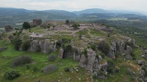Assos Ruins and Temple Layout Atop Rocky Hill in Aegean Turkey