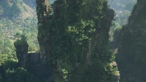 A Majestic Rock Formation in the Heart of a Dense Chinese Forest