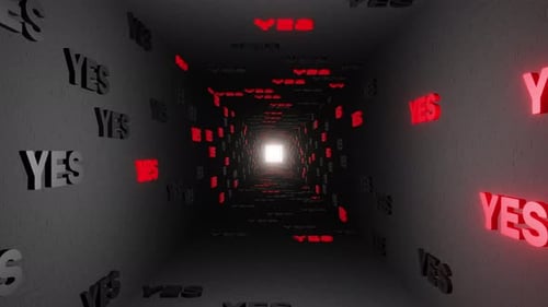 Yes symbol or yeah marks tunnel on black background 3d render. Say agree or like pattern