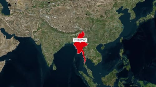 Animated World Map Zoom and Myanmar Country Highlight