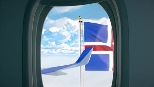 Iceland Flag Waving from Airplane Window