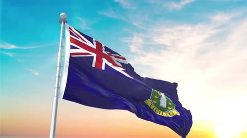 British Virgin Islands Flag Waving Against Blue Sky