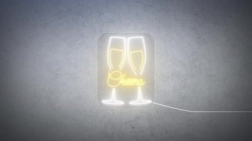 Neon Cheers Champagne Glasses Sign Animation