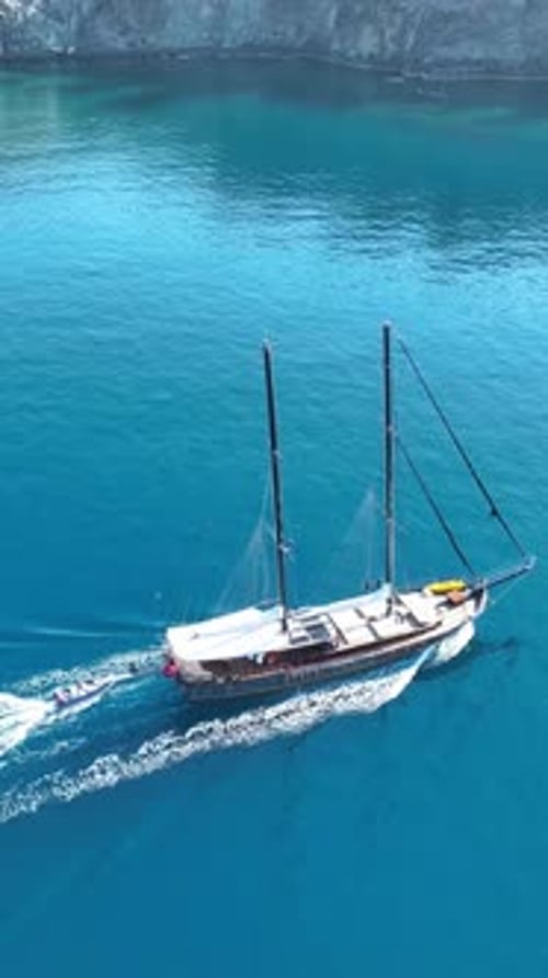 Aerial View of Sailing Yacht at Sea