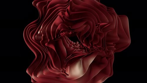 Smooth Undulating Red Form with Intricate Folds and Curves Creates a Visually Captivating Abstract