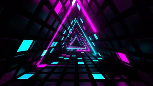Pink And Cyan Neon Triangle Tunnel Background Vj Loop In 4K