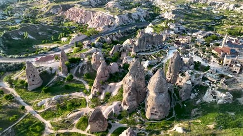 Awesome Aerial View of Uchisar 4 K Turkey Cappadocia