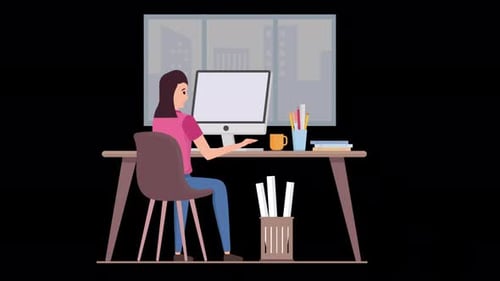 Designer Girl Working On Computer On Alpha Channel 4K