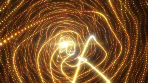 Radiant golden vortex tunnel with glowing light streaks creating a powerful abstract swirl
