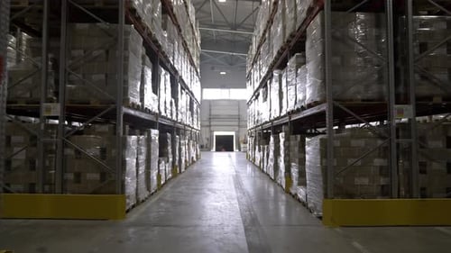 Storage Facility of Cardboard Plant with Shelves and Boxes