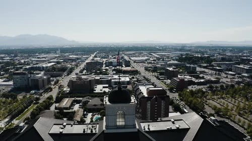 Aerial View of Cityscape and Distant Mountains