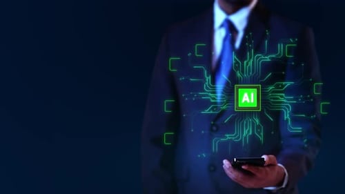 Businessman Virtual Display HUd Hologram Futuristic AI Artificial Intelligence Data Mining Deep