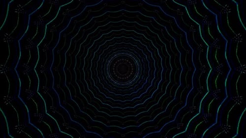 3D Animated digital abstract. Colorful curved and circular lines on black background, seamless loop
